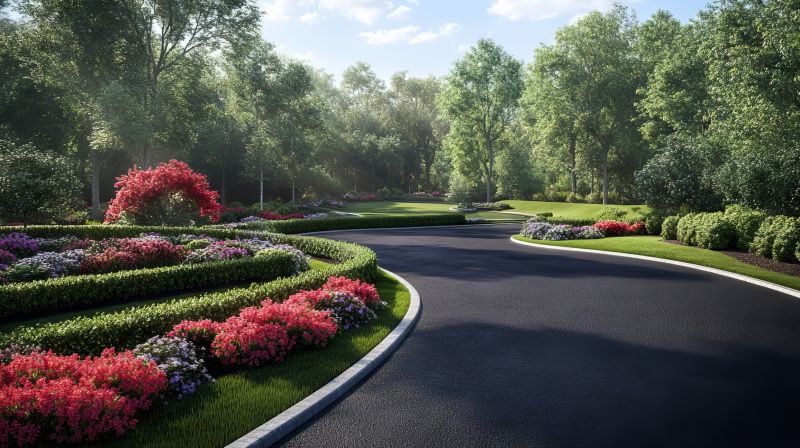 Finished Asphalt Driveway with Landscaping